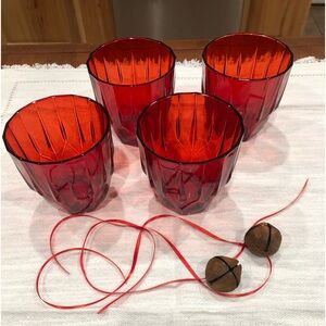 4 Red stemless glasses